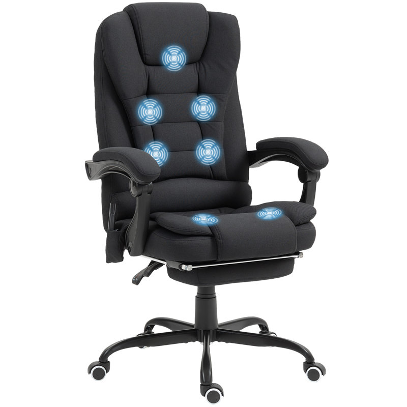 Fauteuil de bureau à massage à 7 points avec roues pivotantes et massage, noir, Noir
