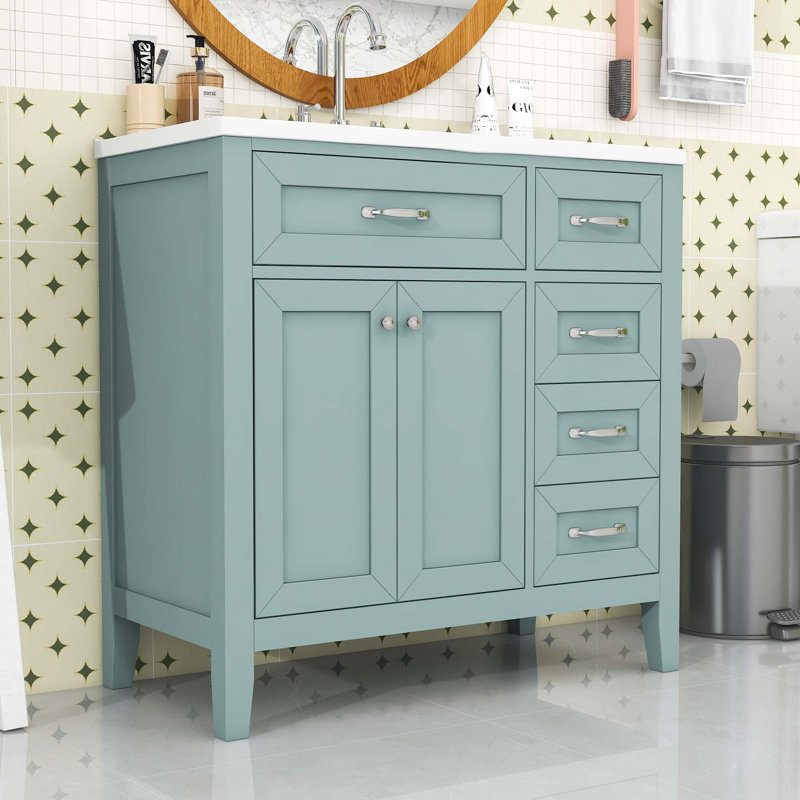 Bathroom Vanity with Sink Combo and Drawers, Green
