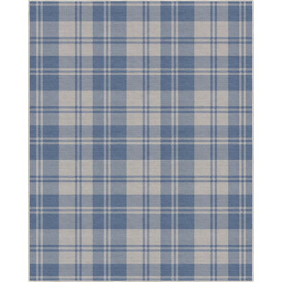 Kehr Plaid Farmhouse Geometric Blue Flat-Weave Area Rug
