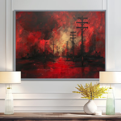 Rouge, noir, lignes électriques à l'obscurité III - décoration murale lignes électriques