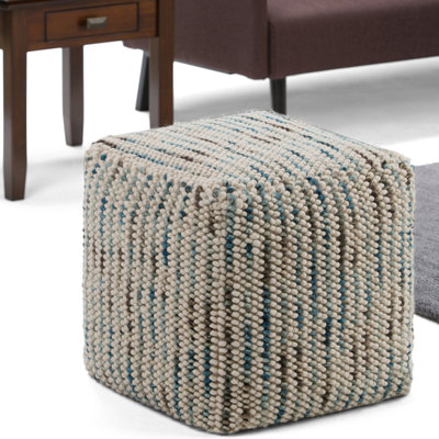 Zoey 18"W Handcrafted Wool and Cotton Cube Pouf by Simpli Home Zoey 18"W Handcrafted Wool and Cotton Cube Pouf by Simpli Home