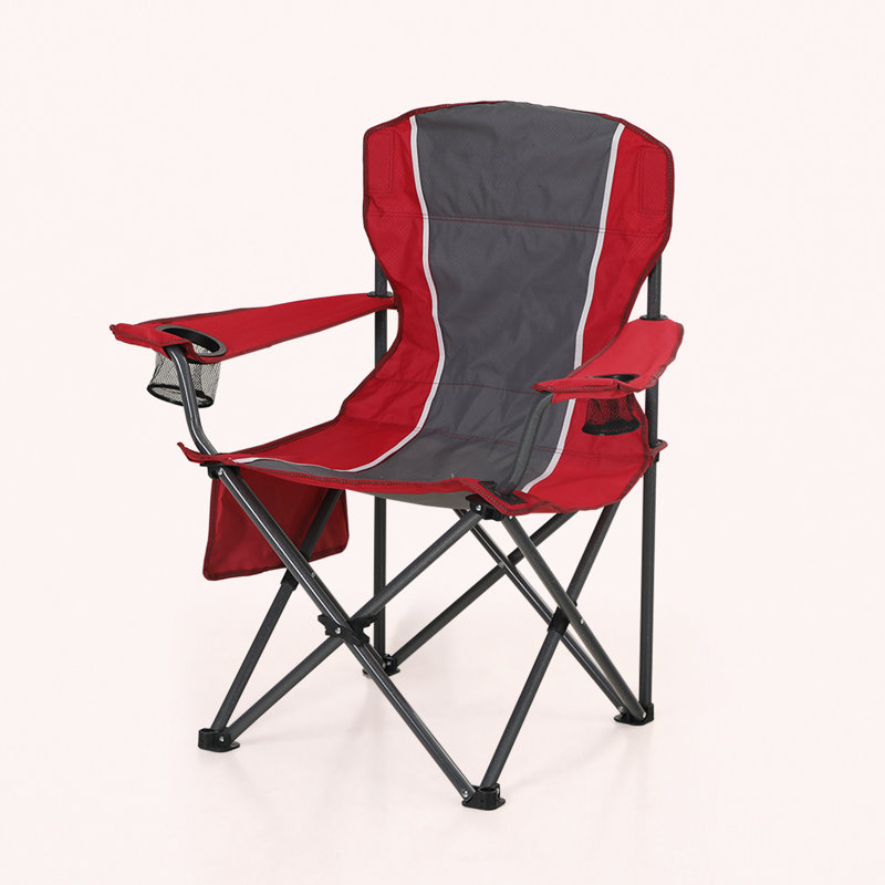 Clarena Red Oversized X-Shaped Reinforced Camping Folding Chair With Padded Back, Gray/Red, Set of 1