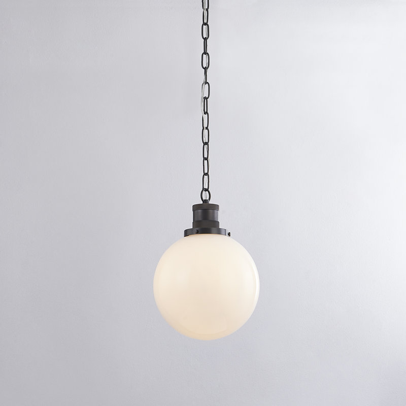 Old Bronze and White Glass Globe Pendant Light