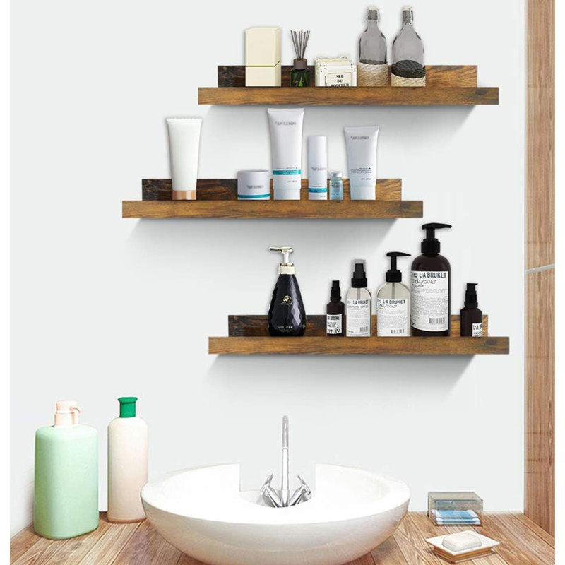 Floating Shelves for Wall Set of 3, 40cm Rustic Wall Mounted Ledge Shelf, Brown