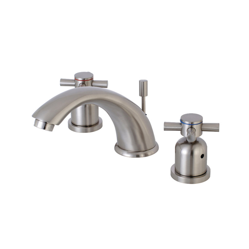 Kingston Brass Concord Two-Handle 3-Hole Deck Mount Widespread Bathroom Faucet with Retail Pop-Up Drain, Brushed Nickel