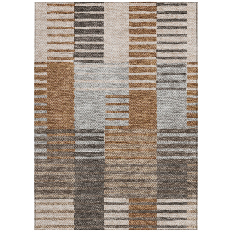 Tapis intérieur lavable rayé 3 pi x 5 pi chocolat et gris