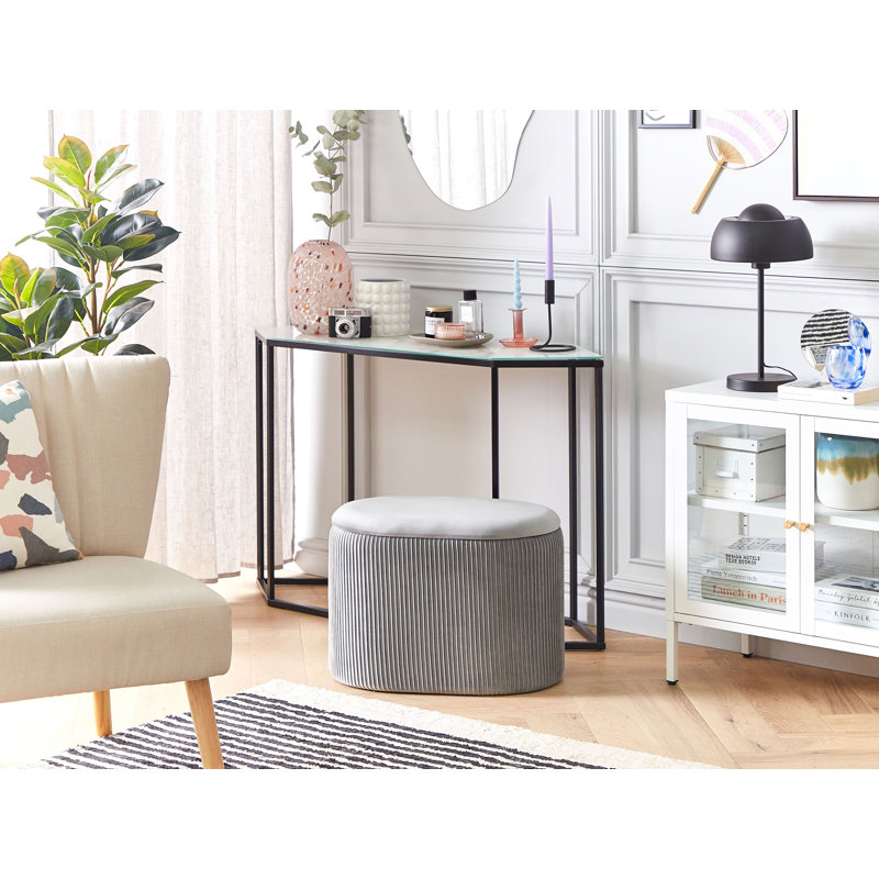 Okehampt 55cm Wide Velvet Oval Solid Colour Pouffe Ottoman with Storage, Grey