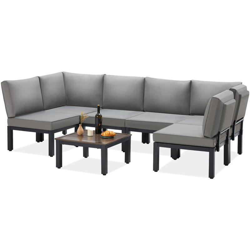 6 - Person Sectional Seating Group with Cushions, Grey