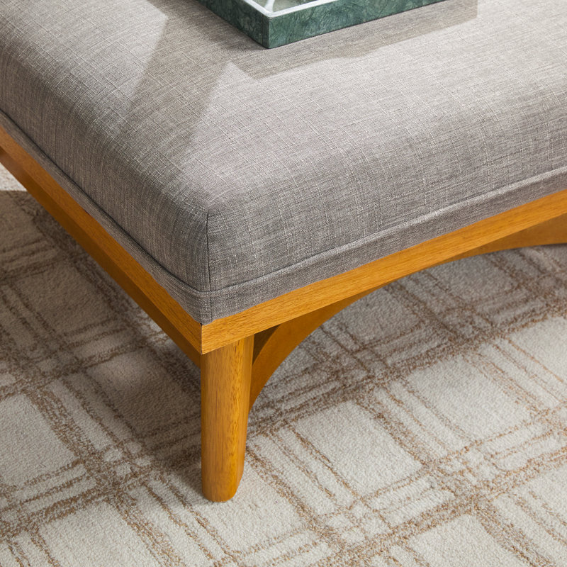 Modern Farmhouse Easy Assembly Upholstered Large Ottoman with Wood Legs, Dark Gray