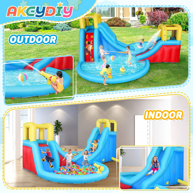 15.42' x 14.57' Inflatable Slide with Water Slide and Air Blower
