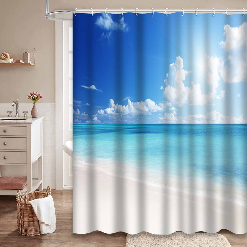 Plage de sable, mer, blanc, bleu, paradis, océan, vague, île, soleil, magnifique, avec 12 crochets, L 72 po x l 78 po