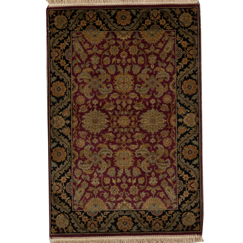 Tapis rouge et noir noué à la main de haute qualité
