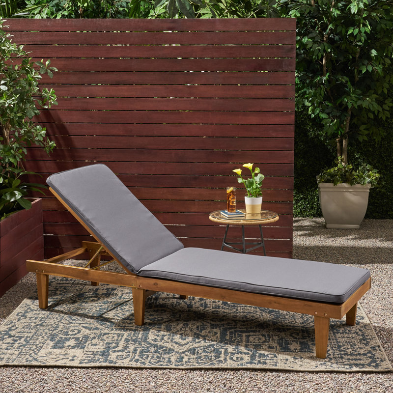 Chaise longue inclinable avec coussin Moulton, Structure teck / coussin gris foncé