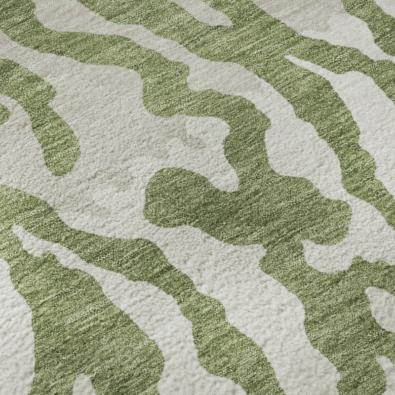 Premium Machine Washable Prisco Green Rug, Rectangle 3' x 5'
