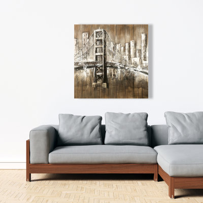 Aged Finish Golden Gate - Brown Bridge Canvas for Home Decor