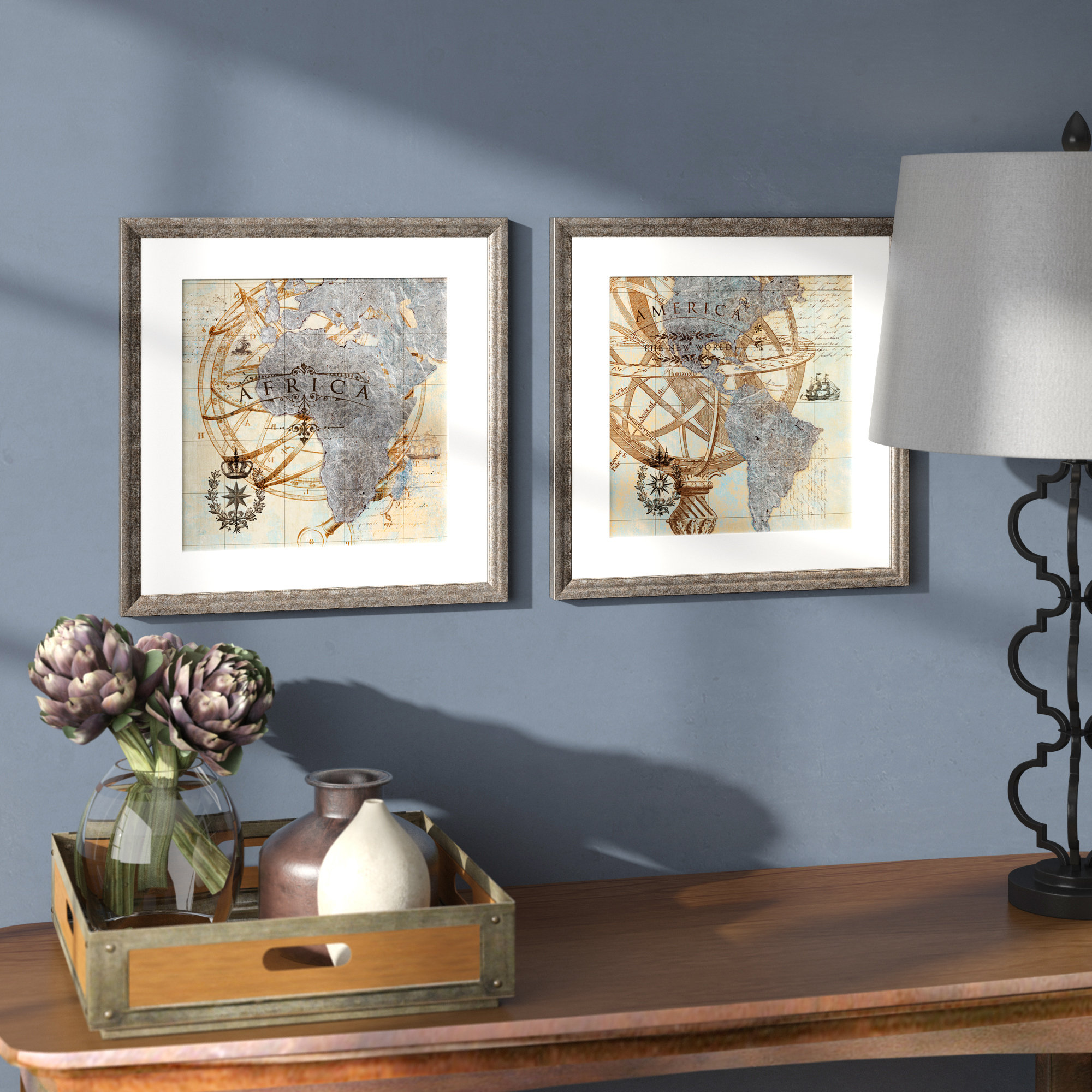 Charlton Home New World - 2 Piece Picture Frame Graphic Art Print Set ...