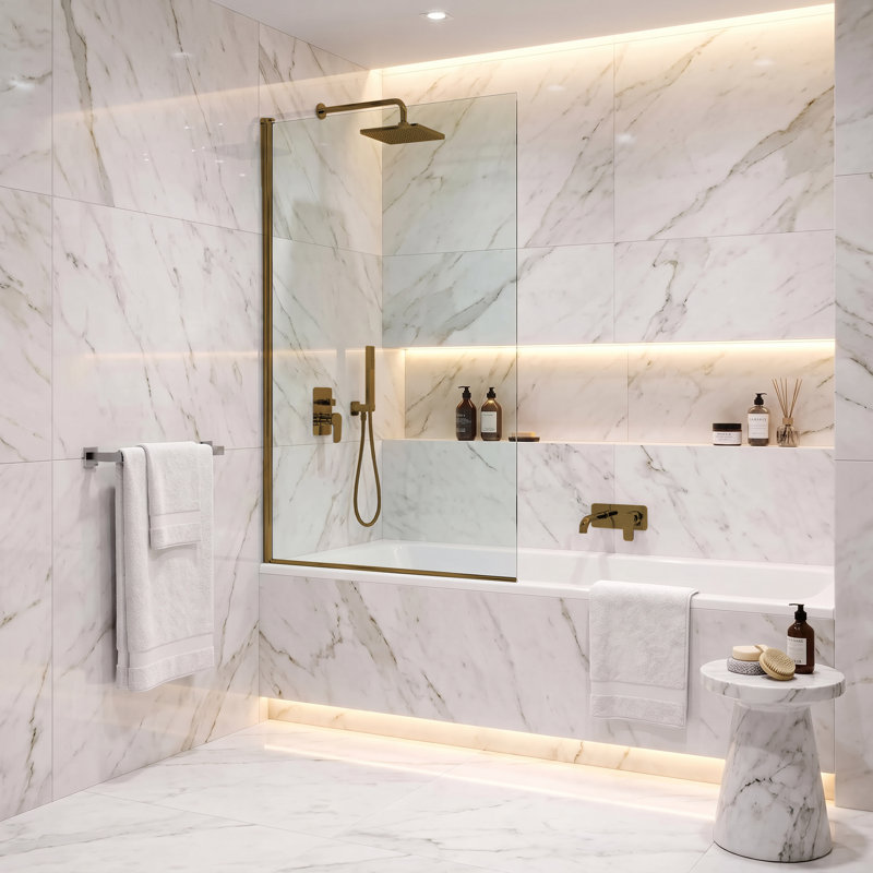 Panneau de baignoire fixe semi-encadré Fine Fixtures 30 po x 58 po, laiton satiné, Or