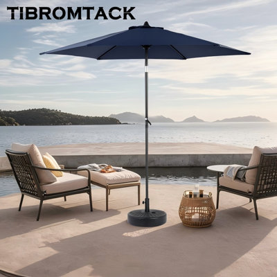 Parasol de patio extérieur de 9 pi TIBROMTACK, bleu marine, inclinable à bouton-poussoir et manivelle, parasol de table de marché avec 6 baleines en acier pour terrasse sur le jardin près de la piscine (base non incluse)