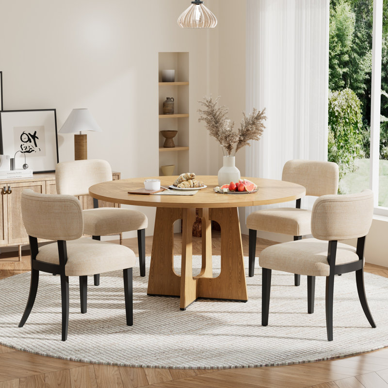 Ensemble de table de salle à manger en bois aggloméré de 47 pouces avec chaises 4/6 en tissu, ensemble de salle à manger de cuisine moderne pour le salon