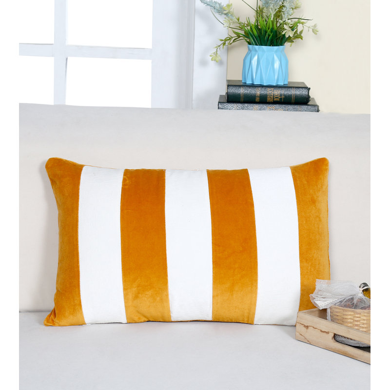 Striped Velvet Lumbar Throw Pillow, Gold