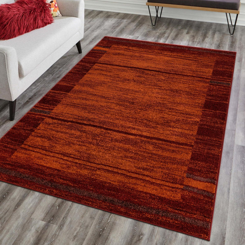 Alair Abstract Brick Red/Sage Green/Orange Area Rug, Rectangle 6'1" x 9'