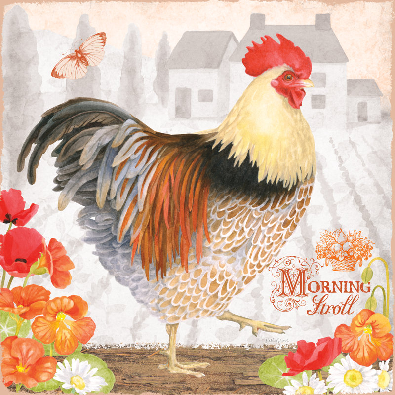 Spicy Morning Stroll Rooster by Beth Grove - Wrapped Canvas Painting, 30cm H x 30cm W x 3.8cm D