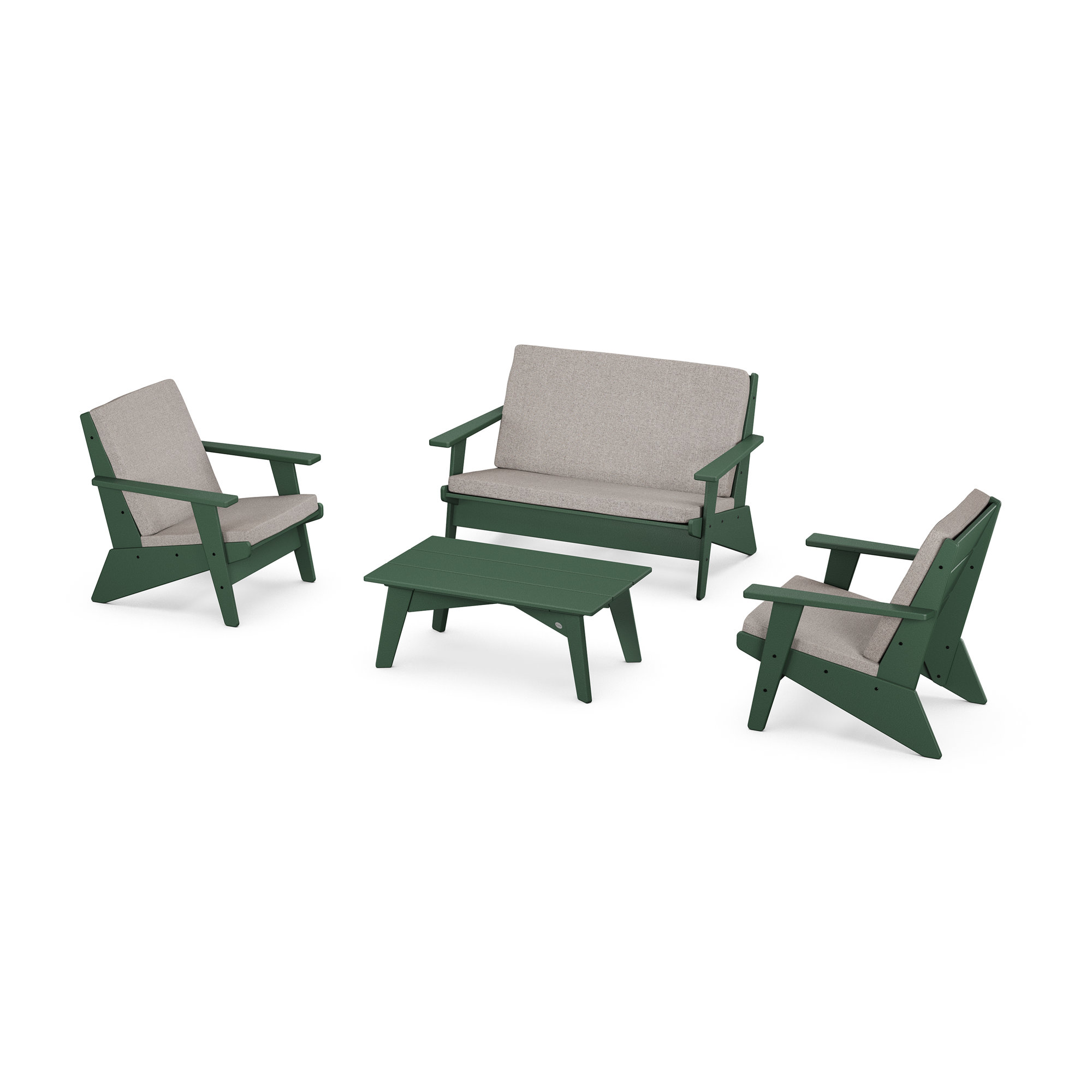 Riviera Modern Lounge 4-Piece Set, Weathered Tweed, Green