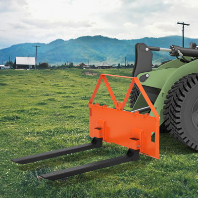 46" Heavy Duty Pallet Forks for Tractor & Skid Steer - 3200 lbs Capacity - Quick Attach Loader Fork Attachment with Hitch Ball - Global Fit for Farming, Landscaping, Warehouse - Orange