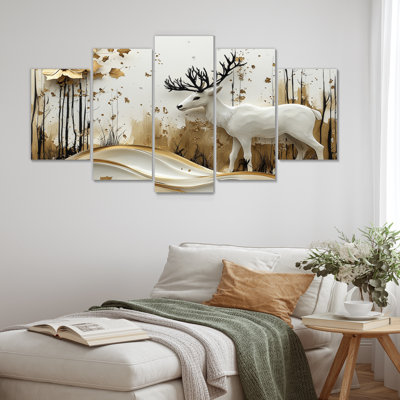 «White Christmas Winter Reindeer Magic II - Christmas Santa Deer», ensemble de reproductions d'art mural