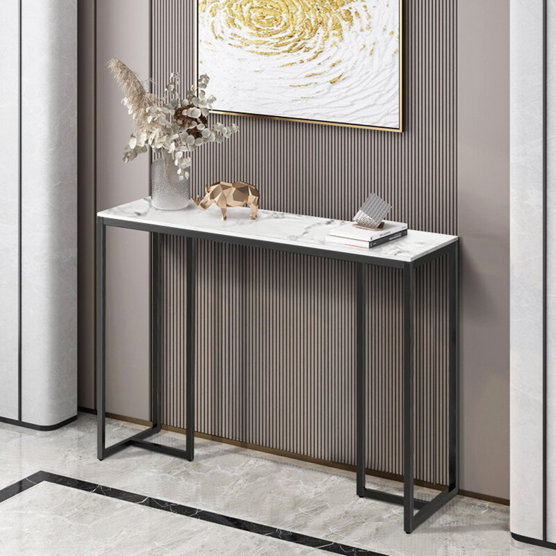 39.4" Marble Console Table Sintered Stone High-End Sofa Side Table, White Emerald