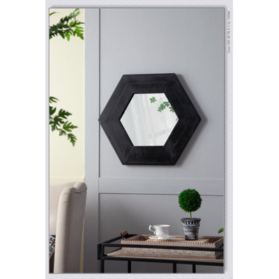 Miroir hexagonal 18,5 "x 18,5" avec cadre en bois massif, décoration murale