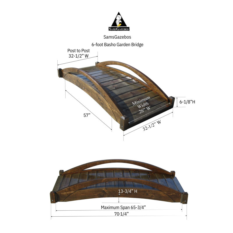 Pont de jardin en bois, H 13,75 po x l 70,5 po x P 32,5 po, Noir