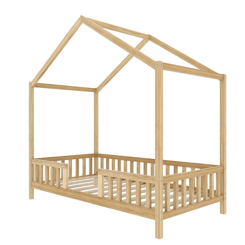 Structure de lit pour tout-petit avec garde-corps, Natural, Twin