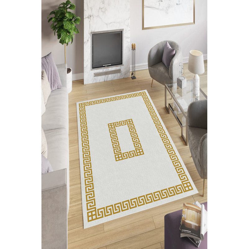 Premium Cream Area Rug, 5.9 x 9.2 Feet | 100% Polyester, 650 g/m² | 4 mm Pile Height, Digital Printing | Antibacterial & Eco-Friendly, Non-Slip PVC Dot Underside | Machine Washable, Perfect for Living Room & Bedroom Decor