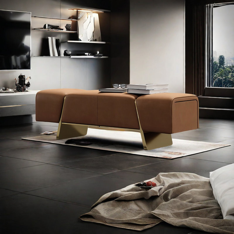 Banc de rangement en microfibre Jacara, H 16,92 po x L 62,99 po x l 18,5 po