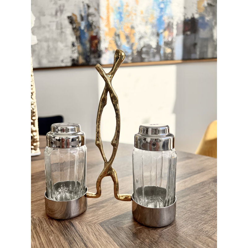 Elegant Glass Salt and Pepper Set with Gold Twig Design