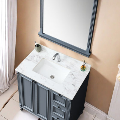 Comptoir de meuble-lavabo en pierre frittée 37 po x 22 po - Céramique blanche rectangulaire et facile à entretenir sous le comptoir