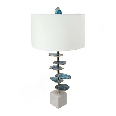 Lampe de table en agate bleue et blanche 15 x 29,5 po avec base en marbre