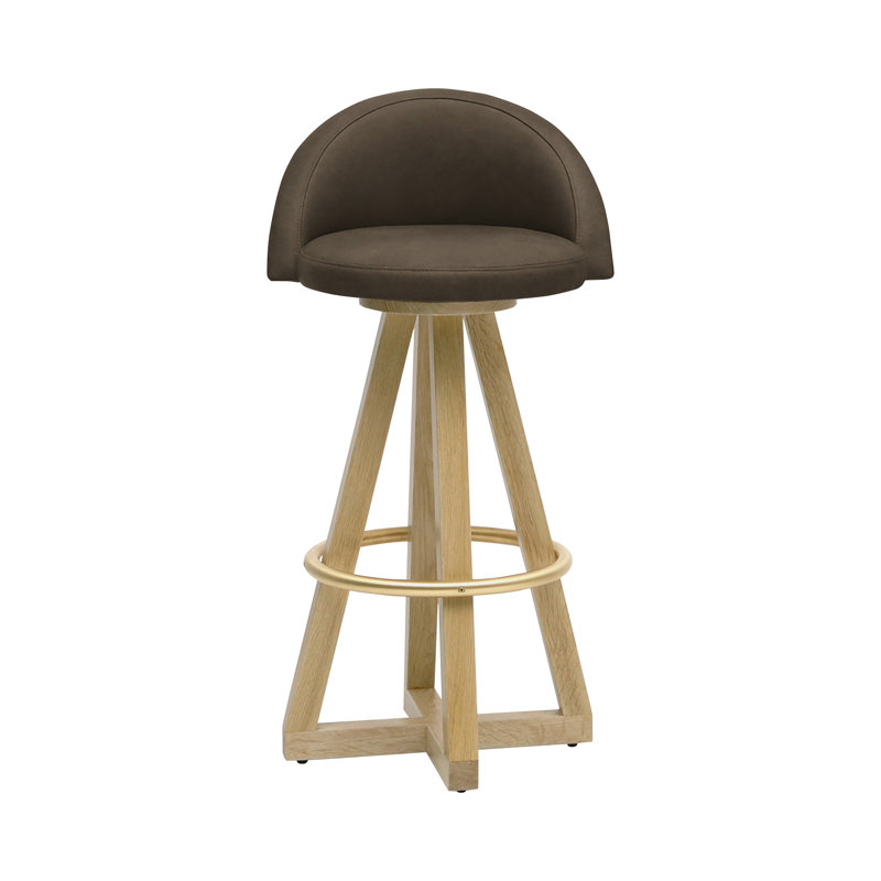 X3 Swivel Upholstered Counter Stool with Solid Wood Frame, Olive, White Oak