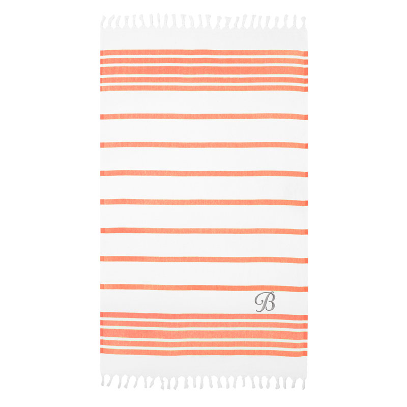 Herringbone Turkish Cotton Beach Towel, B, Orange/Gray