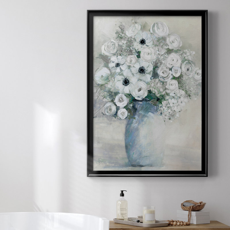 Bouquet d'anémones blanches par - Peinture sur, Noir, H 24,5 po x l 18,5 po x P 1 po