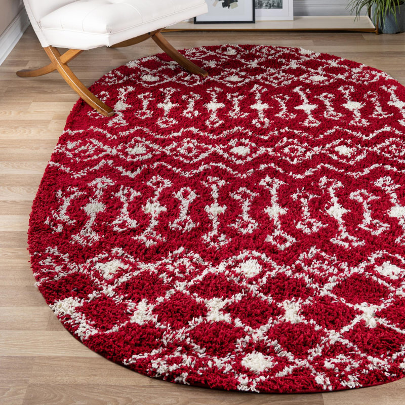 Tapis à poil long à motif treillis marocain Griego, Ovale 7 pi 10 po x 10 pi