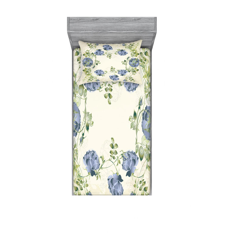 Microfiber Floral Sheet Set, Twin Sheet Set with Fitted Sheet