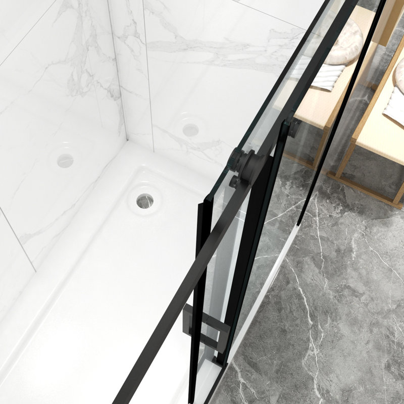 60"X70" Sliding Glass Shower Door, 8Mm Tempered Enclosure, Matte Black, Easy Clean, Rust, Bathroom Fixture 56"-60"W X 70"H Double Side For