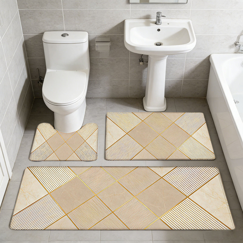 Ensemble de tapis de toilette pour salle de bain 3 pièces Gold 47 po Gold