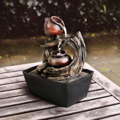 Tabletop Water Fountain Indoor - Tree Trunk With Jar Rustic Fountains Small Feng Shui Zen Waterfall Fountain W/LED Light & Soothing Sounds For Office Home Desktop Decor