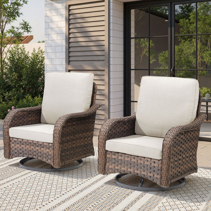 Ensemble de 2 chaises de patio à bascule en osier, pivotantes et pivotantes, Beige