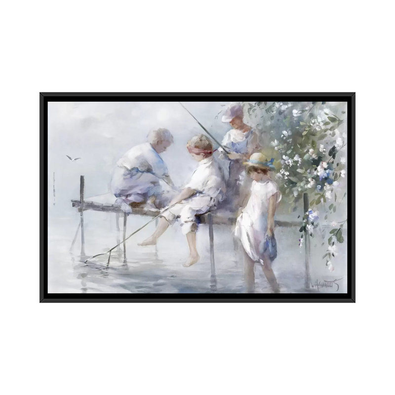 «Fishing Fun», reproduction sur toile, H 18 po x l 26 po x P 1,5 po, Toile avec cadre noir, Blanc