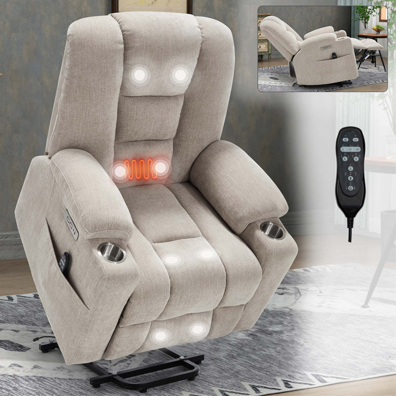 Power Lift Recliner Chair With Massage And Heat For Elderly, Heavy Duty Motion Mechanism With USB And Type C Ports, 2 Steel Cup Holders