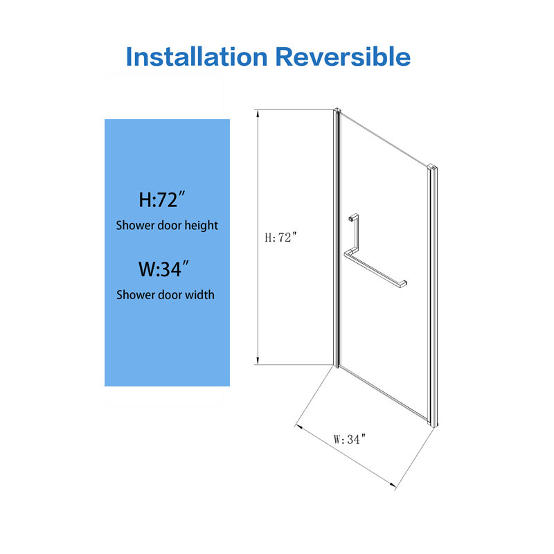 Matte Black Semi-frameless Pivot Shower Door – Tempered Glass, Adjustable Width, Reversible Fit, Magnetic Seal For Bathroom Use